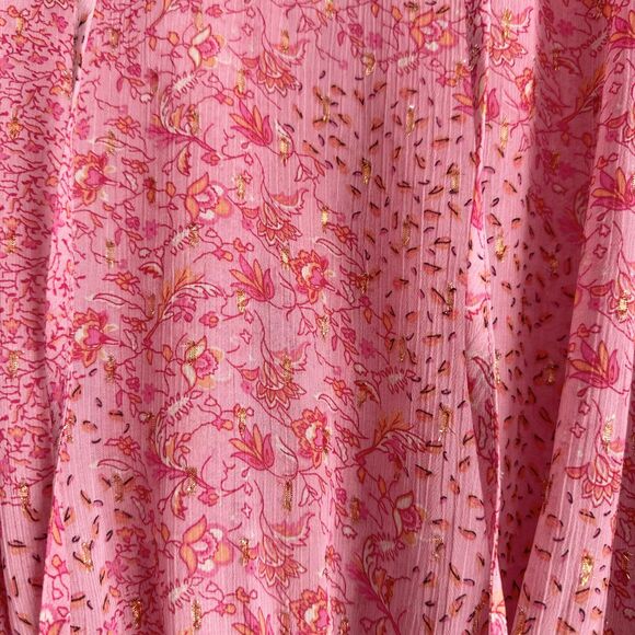 Maison d'Amelie Blouse Size M Pink Floral Boho Smocked Long Sleeve Peasant - Picture 6 of 11